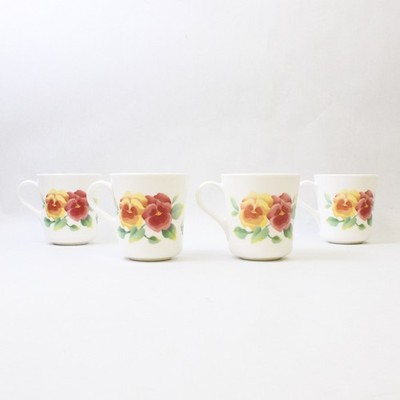 Lot Of 4 Corning Corelle Summer Blush Pattern Pansy Ceramic Mugs 3.75'' Tall