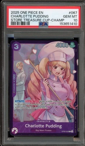One Piece CCG Charlotte Pudding Store Treasure Cup Champ OP08-067 PSA 10
