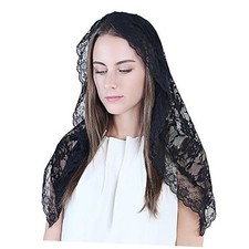 Lace Mantilla Catholic Chapel Veil Head Covering for Church Latin Mass Black