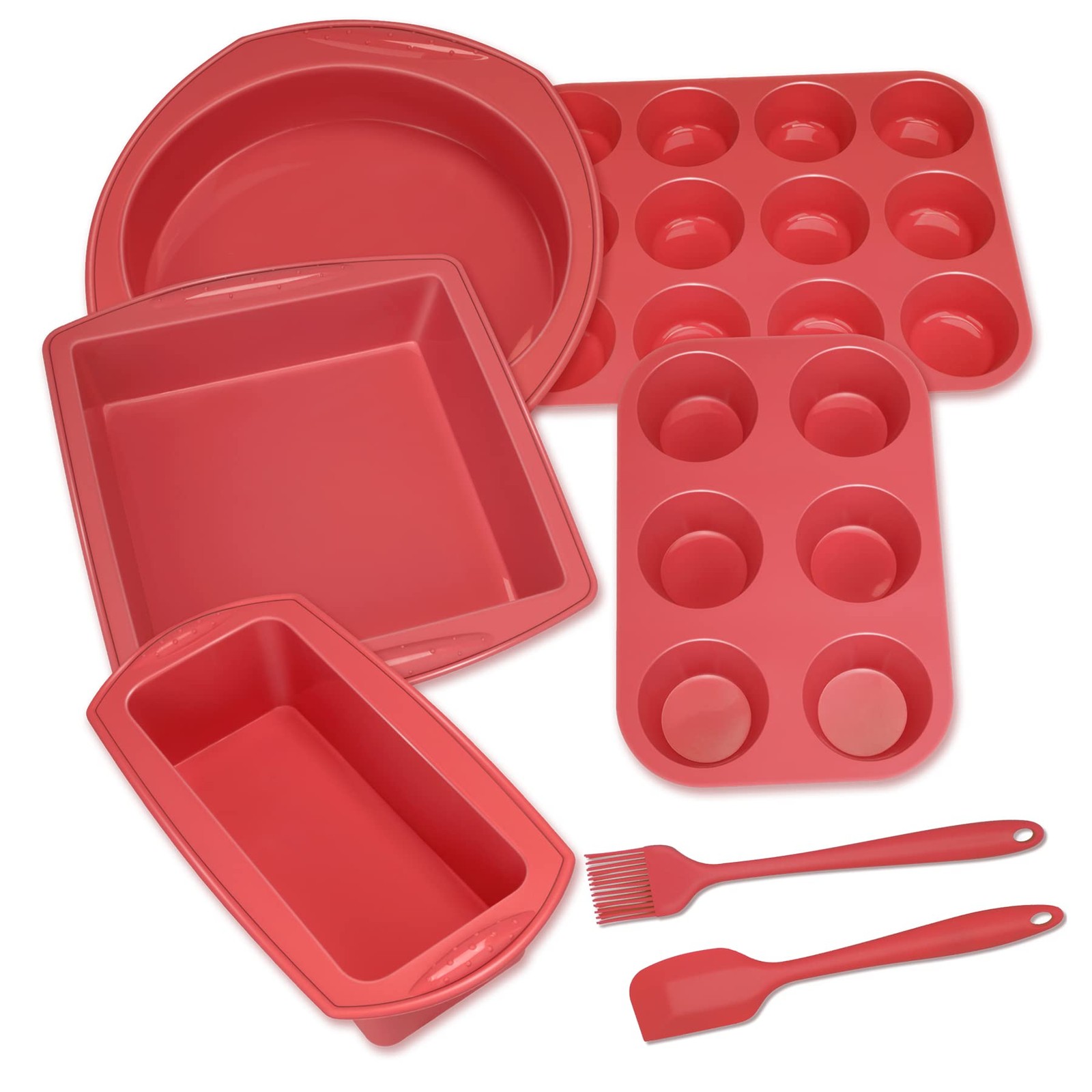 Economical 7in1 Nonstick Silicone Baking Cake Pan Cookie Sheet Large, Red