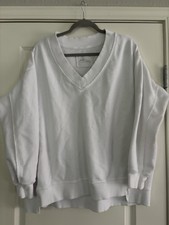 Aerie White V-Neck Oversized Sweatshirt with Raw Hem details Size Small