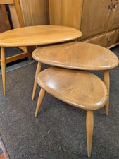 Set Of 3 Ercol Pebble Tables Blue Label