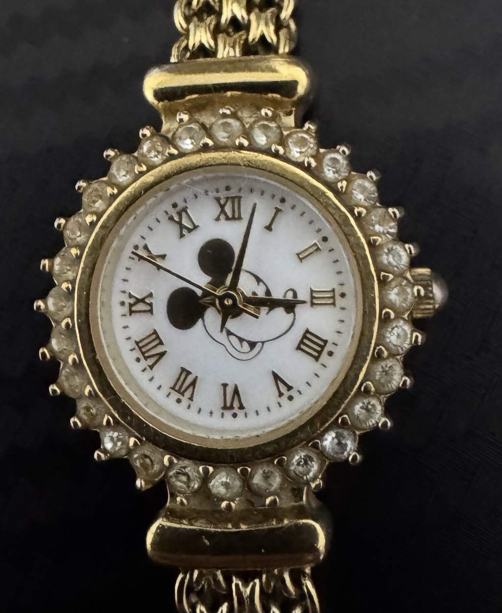 VINTAGE DISNEY PARKS MICKEY MOUSE GOLD TONE & CRYSTAL 