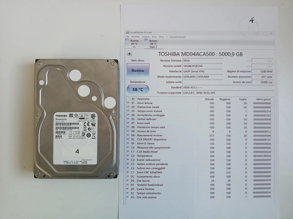 Hard Disk Toshiba MD04ACA500 3,5'' 5TB SATA testato e funzionante - Immagine 4 di 4