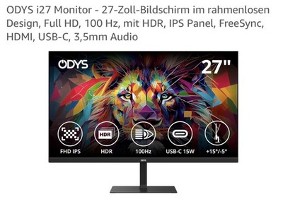 Odys I27 Monitor - 27 Zoll, Full HD, 100 Hz, HDR, HDMI, USB-C Top Zustand
