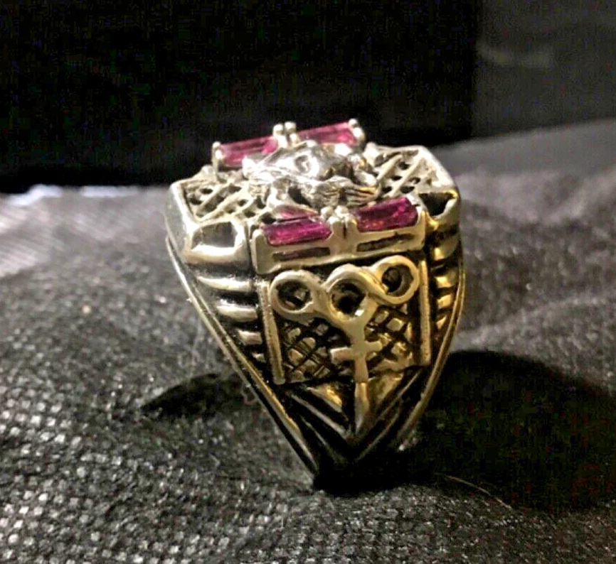 Anillo de plata de ley hecho artesanalmente Medusa granate para hombre Lge. Foto 2 de 4