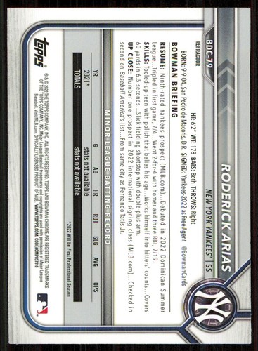 2022 Bowman Chrome Draft Refractors #BDC79 Roderick Arias - Picture 2 of 2
