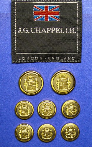 SET OF 8 J G CHAPPEL JACKET REPLACEMENT BUTTONS TWO TONE METAL FAIR USED COND.