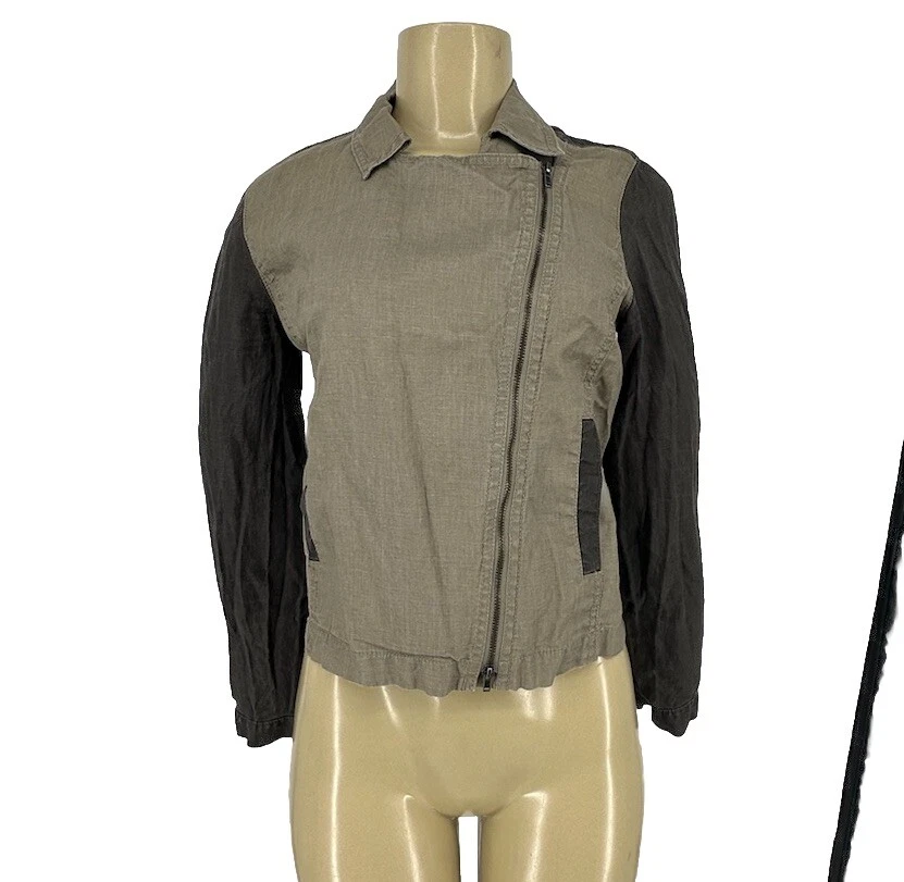 Chaqueta de Moto Eileen Fisher Mujer Petite S Taupe 100% Lino Orgánico Bolsillos AR11 Foto 2 de 4