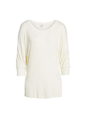 NWT Women's Splendid Rib Knit Tunic 3/4 Dolman Sleeve Top White Size M $80 K195