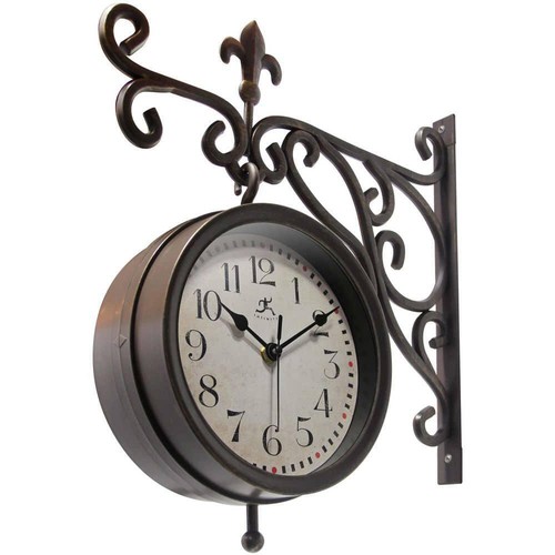 Wall Clock/ Thermometer Double-Sided Weathered Brown Black Antique-Style Hands - Picture 2 of 5