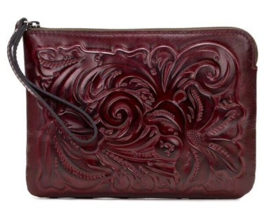 PATRICIA NASH Women s CASSINI Wristlet Tooled Floral, Magenta NWT $79.00