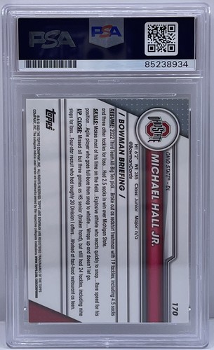 Michael Hall Jr Signed 2023 Bowman Chrome U Rookie Card Ohio State PSA/DNA - Picture 2 of 2