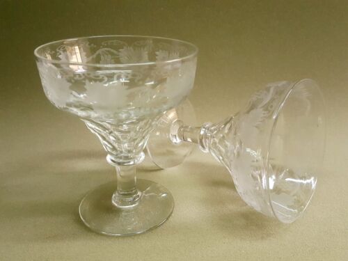 ANTIQUE,VICTORIAN CRYSTAL ETCHED CHAMPAGNE GLASSES,"JOHN WALSH",1880 - Picture 1 of 4