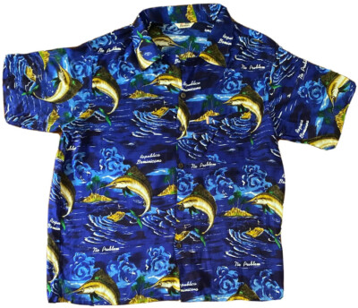 Aremar Hawaiian Shirt Dominica Republic Sailfish Size XXXL 3X Navy Islands Waves