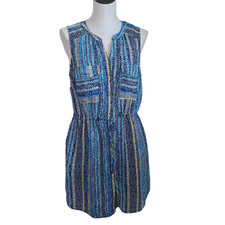 Skies Are Blue Shirt Dress Colorful Sleeveless Button Front Tie Waist Womens L