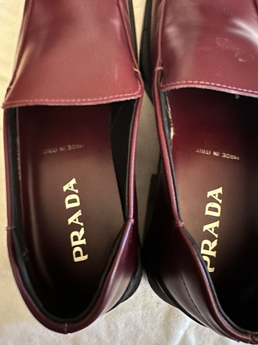 PRADA Men's Cerise Leather Loafers 1408 Lightly Used 8M In