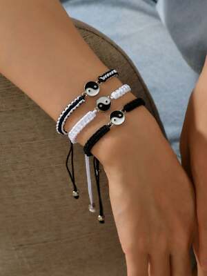 3pcs/set Yin & Yang Decor Braided Bracelet Fashion Jewelry Accessories for Women