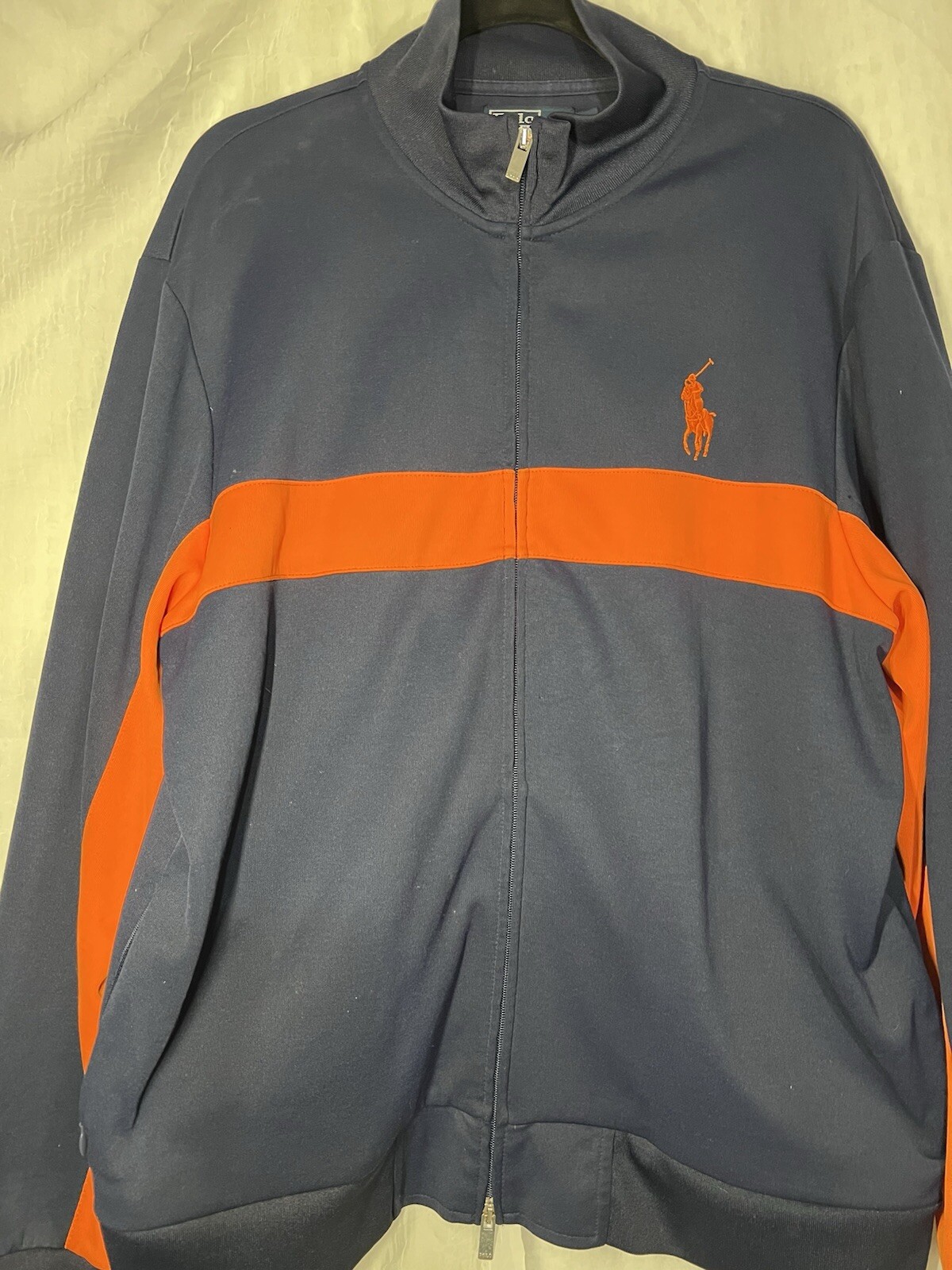 Polo Ralph Lauren Big Pony Track Jacket Uomo Taglia XL Full Zip Navy Arancione