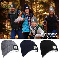 Men Women Kids LED Light Beanie Hat Knitted Winter Headlamp Warm Boys Girls Cap