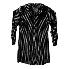 MSK Dress Size Large Long Sleve Black White Polka Dot Stretch with Collar