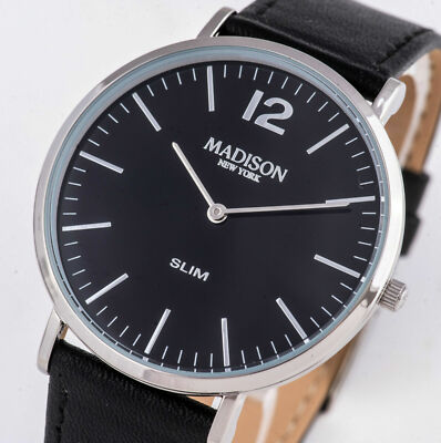 HERRENUHR. Madison NEW YORK. SLIM. Schwarz und Silber.  NEU M32
