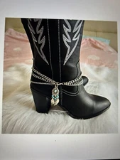 1pc Western Cowboy Boot Anklet, With Metal Tassel & Bead.