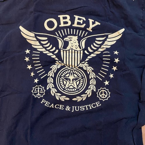 OBEY PEACE AND JUSTICE NAVY SHORT SLEEVE T SHIRT US MEN'S SZ M SHEPARD FAIRY Y2K - Picture 4 of 4