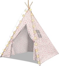 Grand Enfants Tipi Tente de Jeu Inclus 20 Étoile Corde Lumières Naturel Coton
