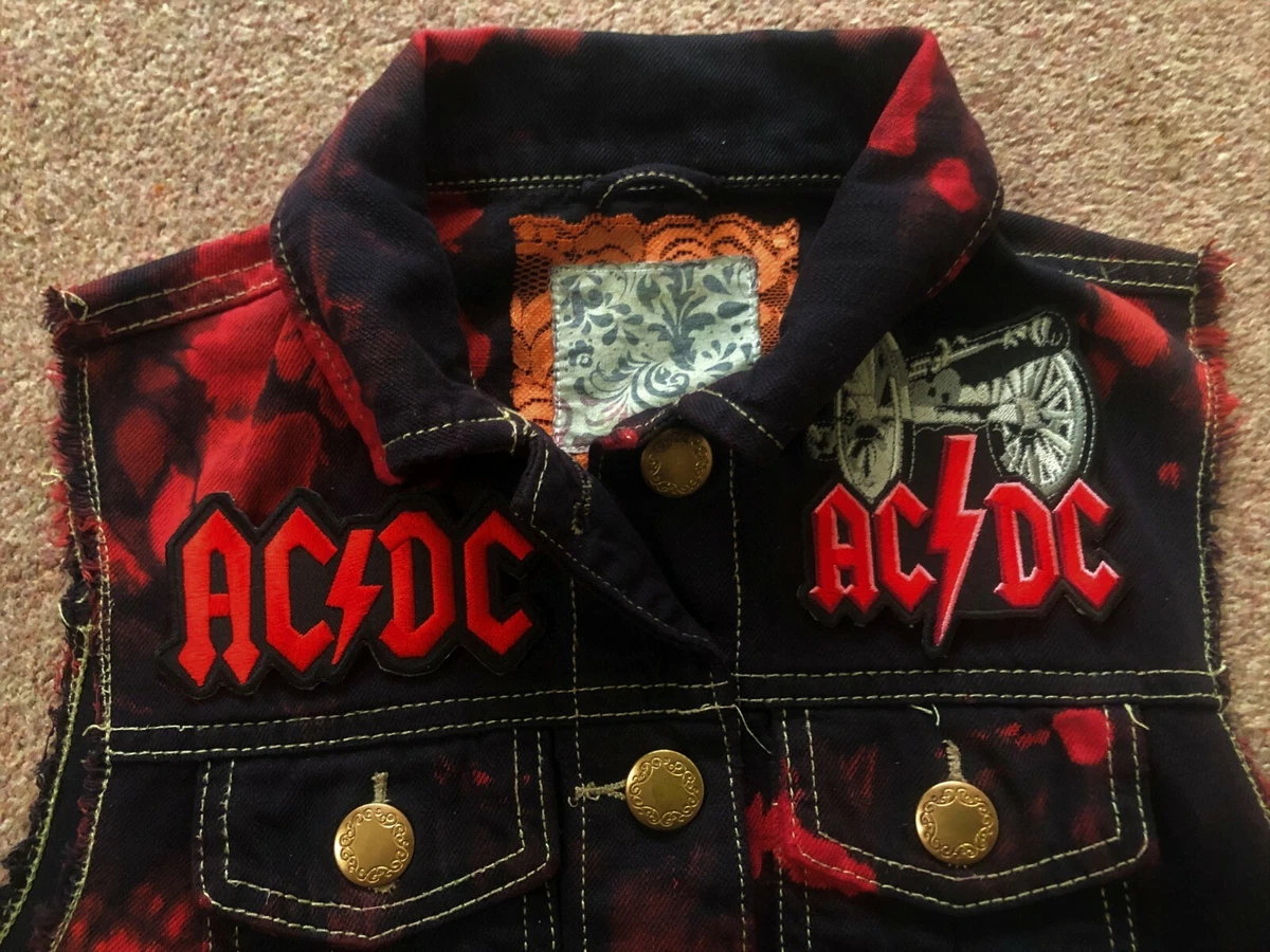 AC:DC Girls Black 'n Red Tie-Bleach Denim Cut-Off Jacket For Those About To  Rock