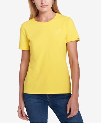 Tommy Hilfiger Women's Embroidered T-Shirt Yellow Size XL NWT