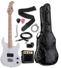 36" Solid Body Kids White Electric Guitar Package with Bag, Amp, Strap, Tuner