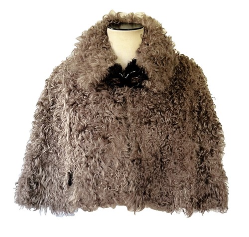 MINT GRAY CURLY LAMB FUR & LEATHER COAT JACKET WOMEN WOMAN SIZE 2