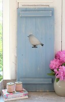 Landhaus Fensterladen Vogel In Taubenblau, Shabby Antique Chic Handgefertigt