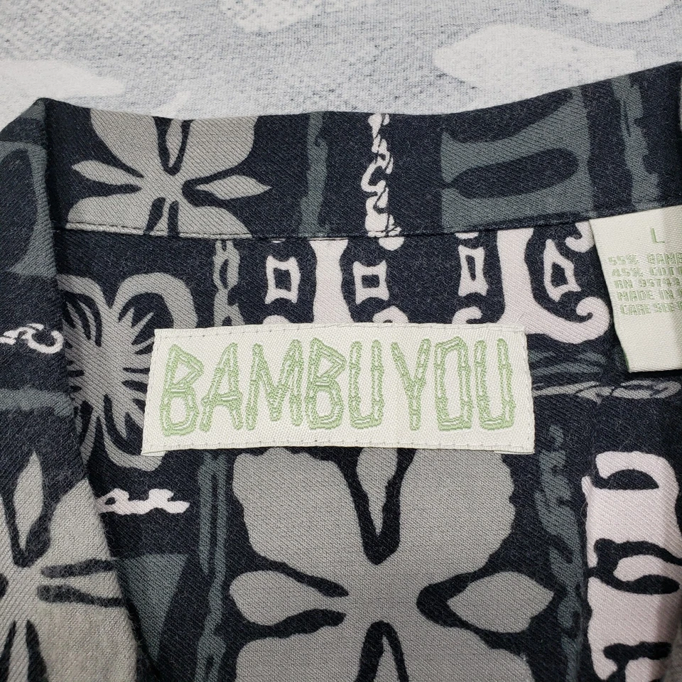 Camisa Hawaiana Bambu You Para Hombre Grande Negra Geo Estampado Manga Corta Mezcla de Bambú Foto 4 de 4