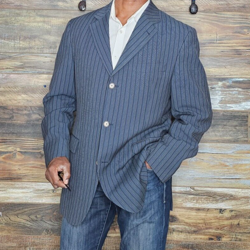 Jack Victor Mark Shale Canada 100% Wool Blue Ribbed Blazer Sport Jacket Size 43L - Picture 3 of 11
