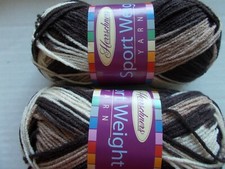 Herrschners Sport Weight yarn, Bark brown/beige , lot of 2 224 yds each 