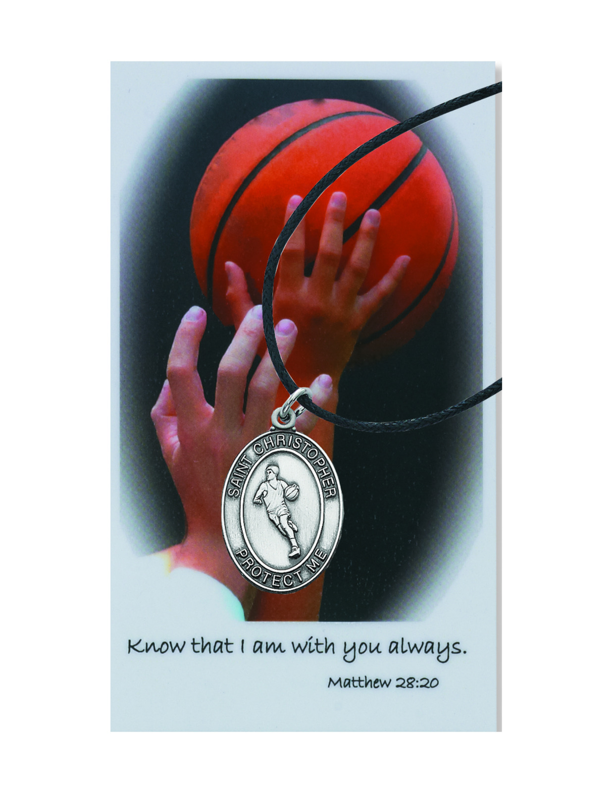 St. Christopher Boys Basketball Necklace Cord with Laminated Prayer Card
