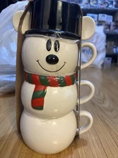 DISNEY Mickey Snowman Stacking Mugs  Winter Holiday Christmas ZRIKE BRANDS