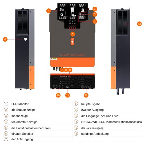 Inversor solar PowMr 10200W 48V inversor seno puro + cargador MPPT 160A - Imagen 8 de 13