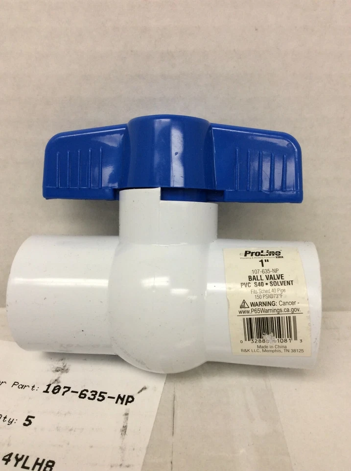 ProLine 107-635-NP PVC Full Port Inline Ball Valve, 1" Box of 5 Free Shipping - Image 2 of 4