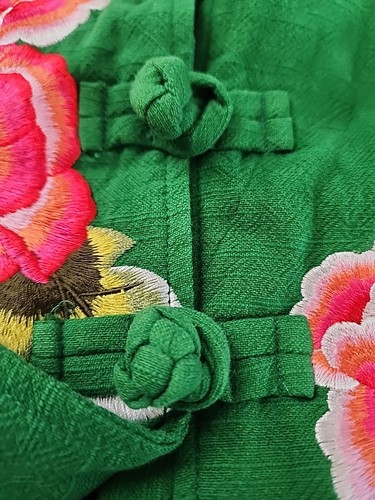 Gilet rosa vintage di ispirazione asiatica ricamato L verde rosso boho arte popolare cottage - Foto 3 di 14