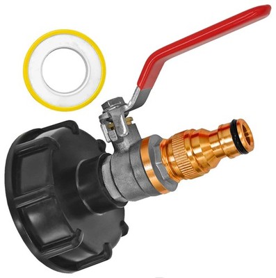 IBC Kappe Adapter + Kugelhahn Messing Hebelgriff + Stecker Anschluss für Gardena