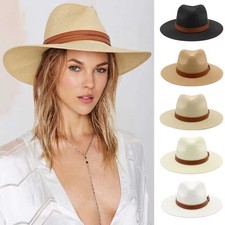Mens Ladies Fedora Crushable Straw Panama Style Sun Hat Summer Hat 6 Sizes 57-60