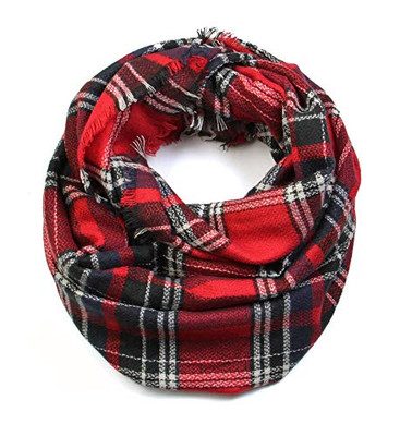 's Plaid Tartan Winter Infinity Scarf Wraps Blnkt Tartan (Red)