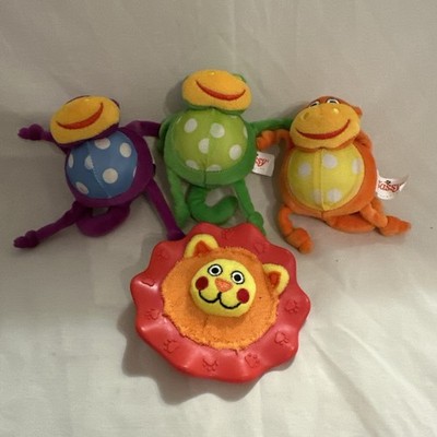 Lot of 4   Sassy Plush Baby Toys   4  Monkey & Polka Dot Hippo   Soft Rattle