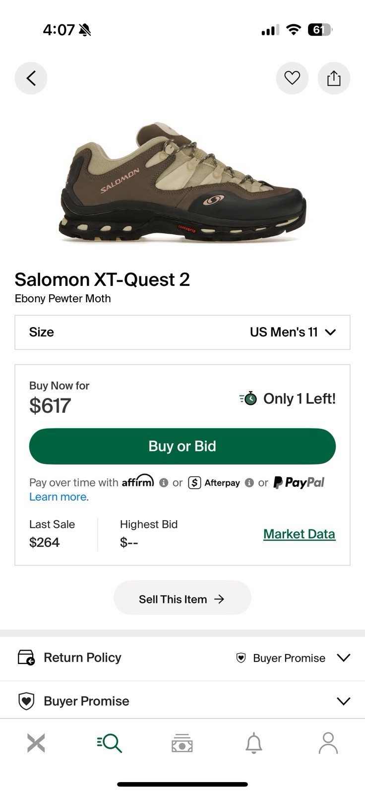 Salomon XT-Quest 2 Ebony Pewter Moth 471333 Size 11.5 Mens image 8