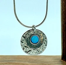 Vintage Shablool Didae .925 Sterling, Fire Opal Double Disc Pendant Necklace 18"