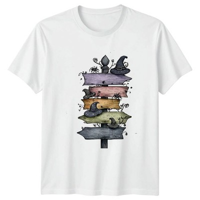 Halloween Hexenhut Wegweiser gruselige Grafik T-Shirt Herren Damen Unisex