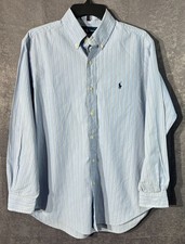 Ralph Lauren Men's M Classic Fit Blue Striped 100 Cotton Button Down Shirt